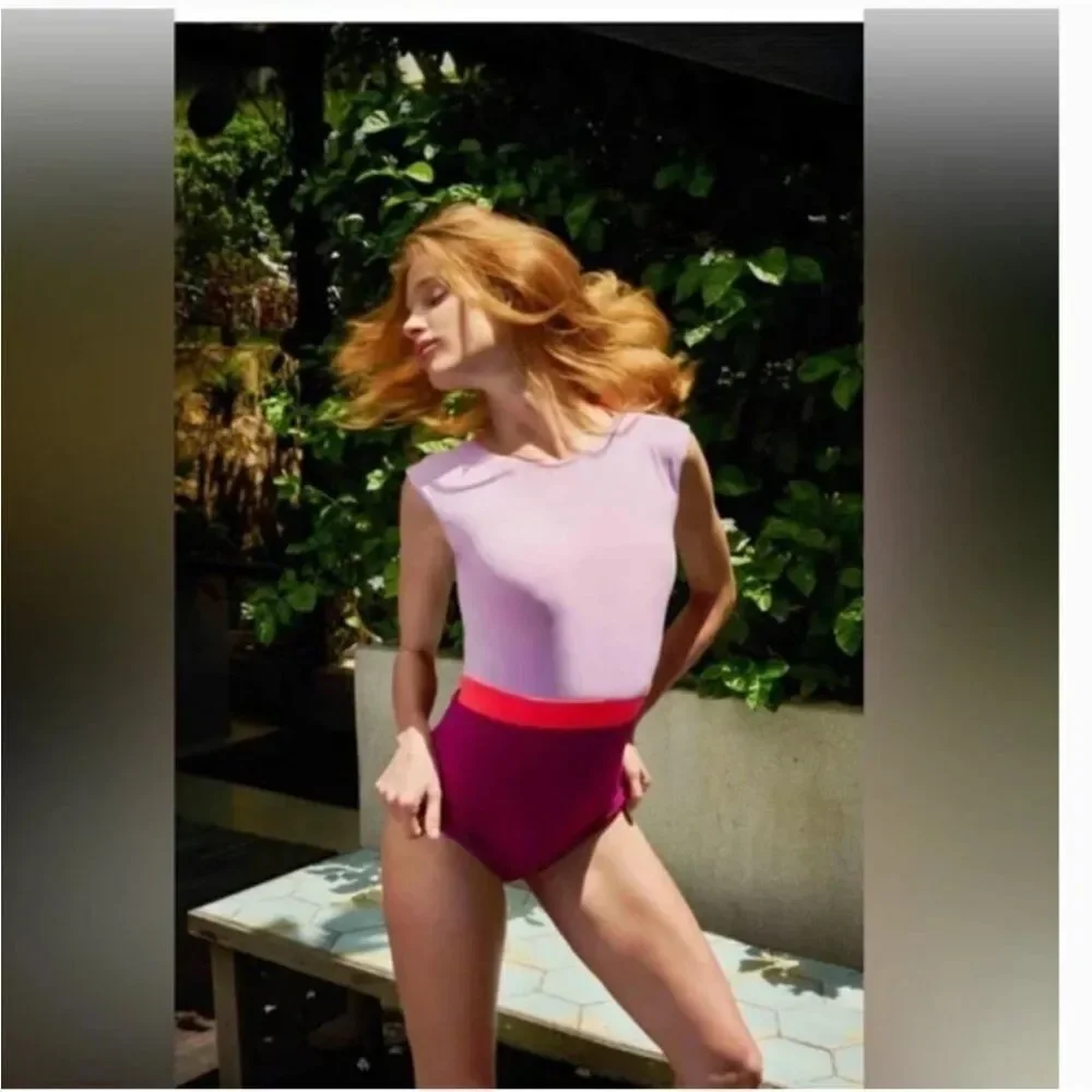 Purple and Pink One Piece Swimsuit with Supportive Fit